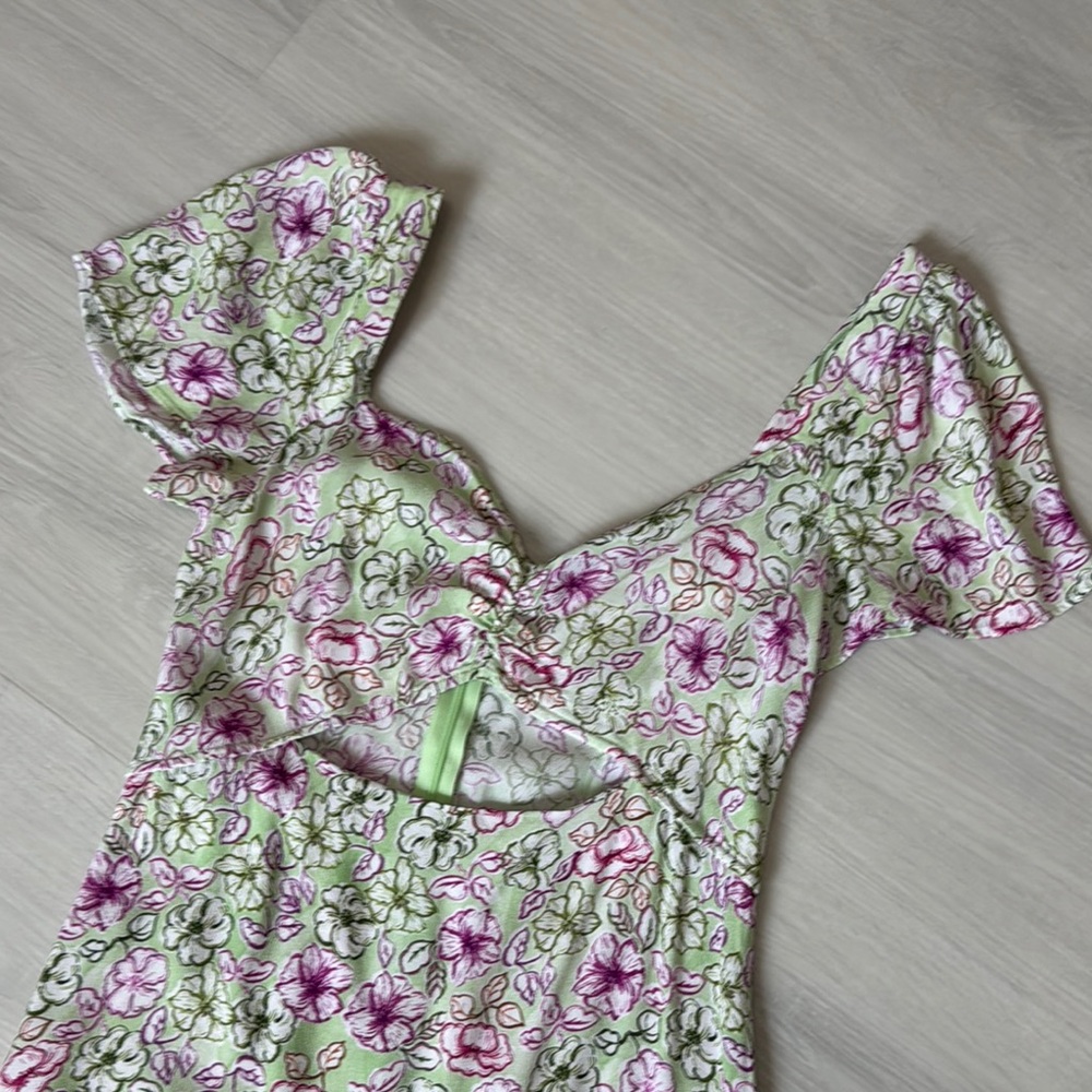 ZARA Floral Green and Purple Dress